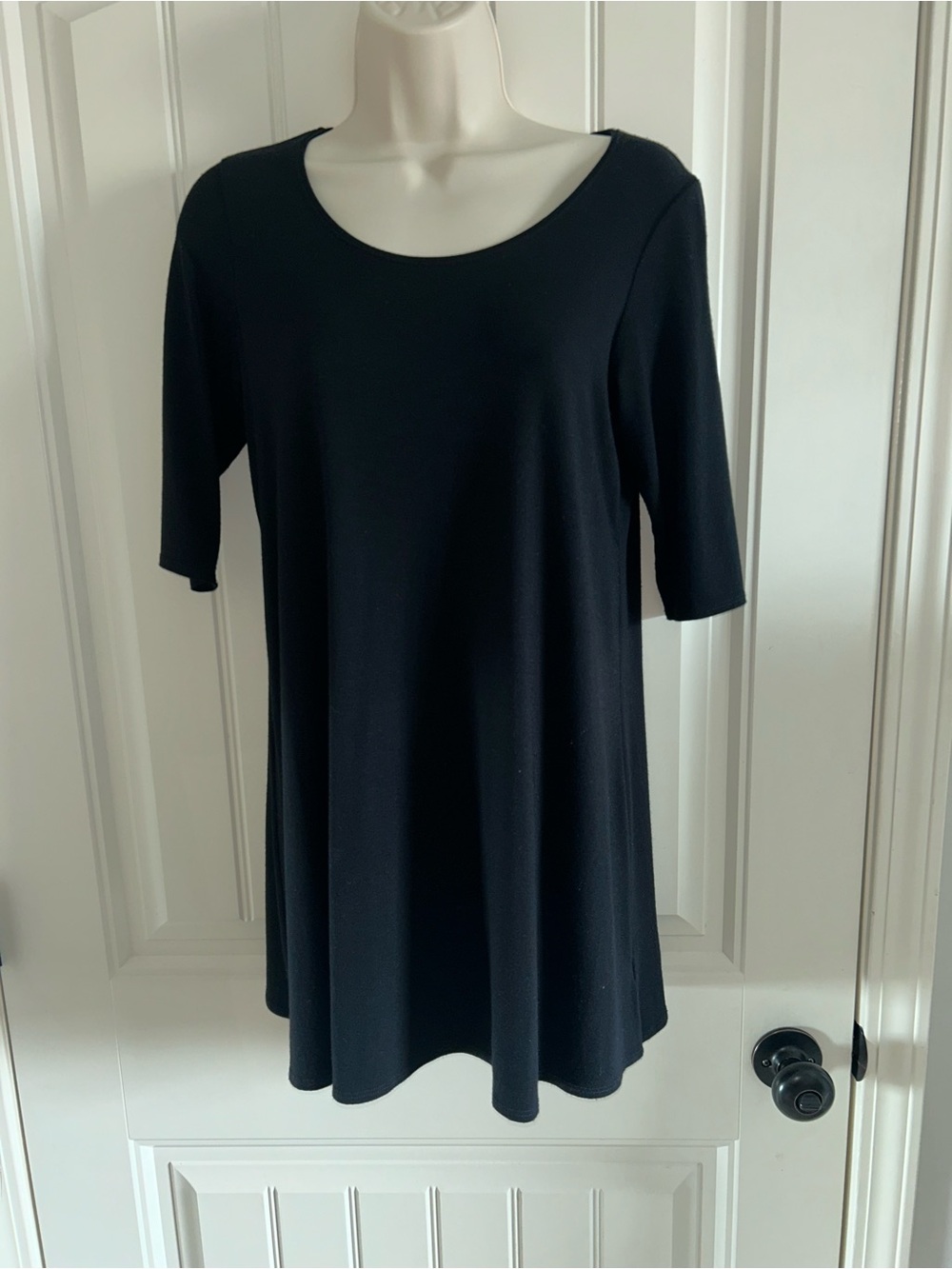 NEW Eileen Fisher Black Scoop Neck Elbow Sleeve Tunic Sz SP